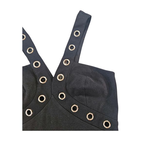 Charlotte Russe Dress Small Black Pencil V-Neck Strappy Studded Halter Bodycon - Picture 6 of 11